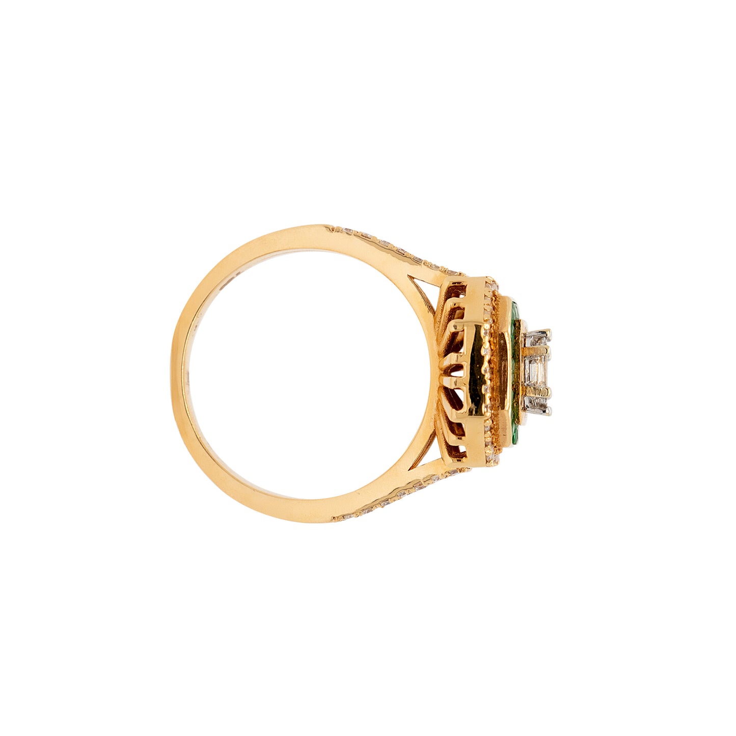 18k Yellow Gold 0.91ctw Diamond and 0.55ctw Emerald Multi Stone Octagonal Shape Ring