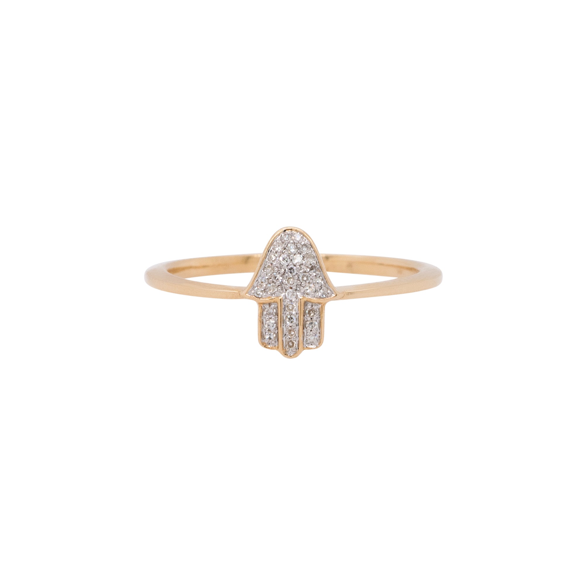 14k Yellow Gold Diamond Hamsa Ring