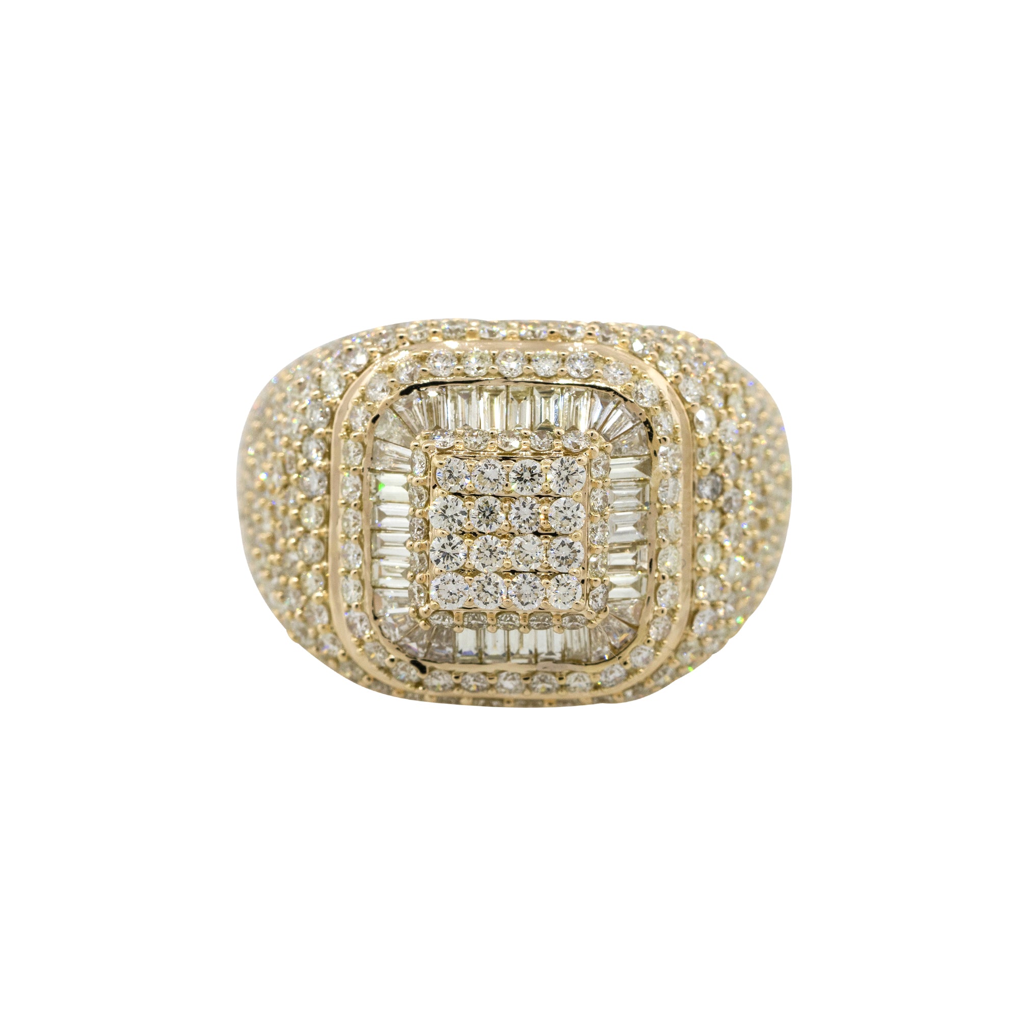14k Yellow Gold 4.47ctw Round & Baguette Diamond Pave Wide Mens Ring