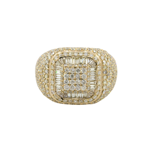 14k Yellow Gold 4.47ctw Round & Baguette Diamond Pave Wide Mens Ring