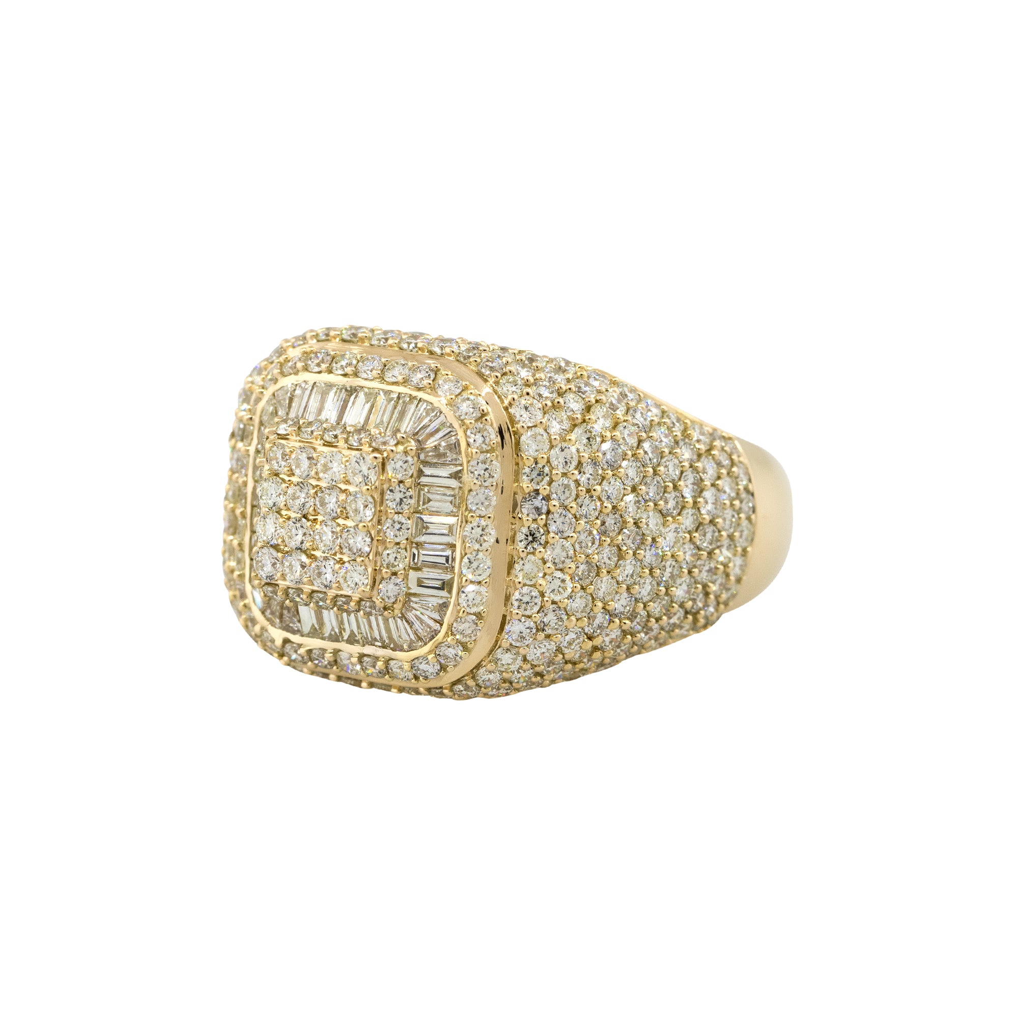 14k Yellow Gold 4.47ctw Round & Baguette Diamond Pave Wide Mens Ring