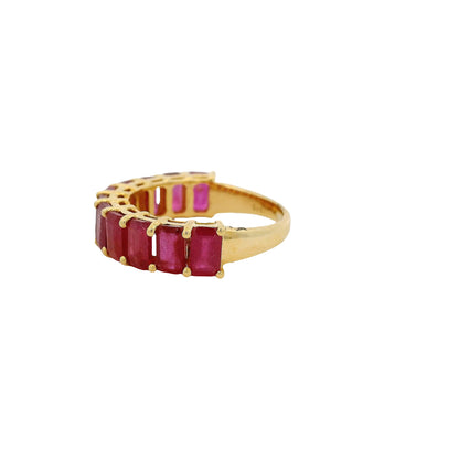 14k Yellow Gold 1.60ctw Emerald Cut Ruby Halfway Band Ring