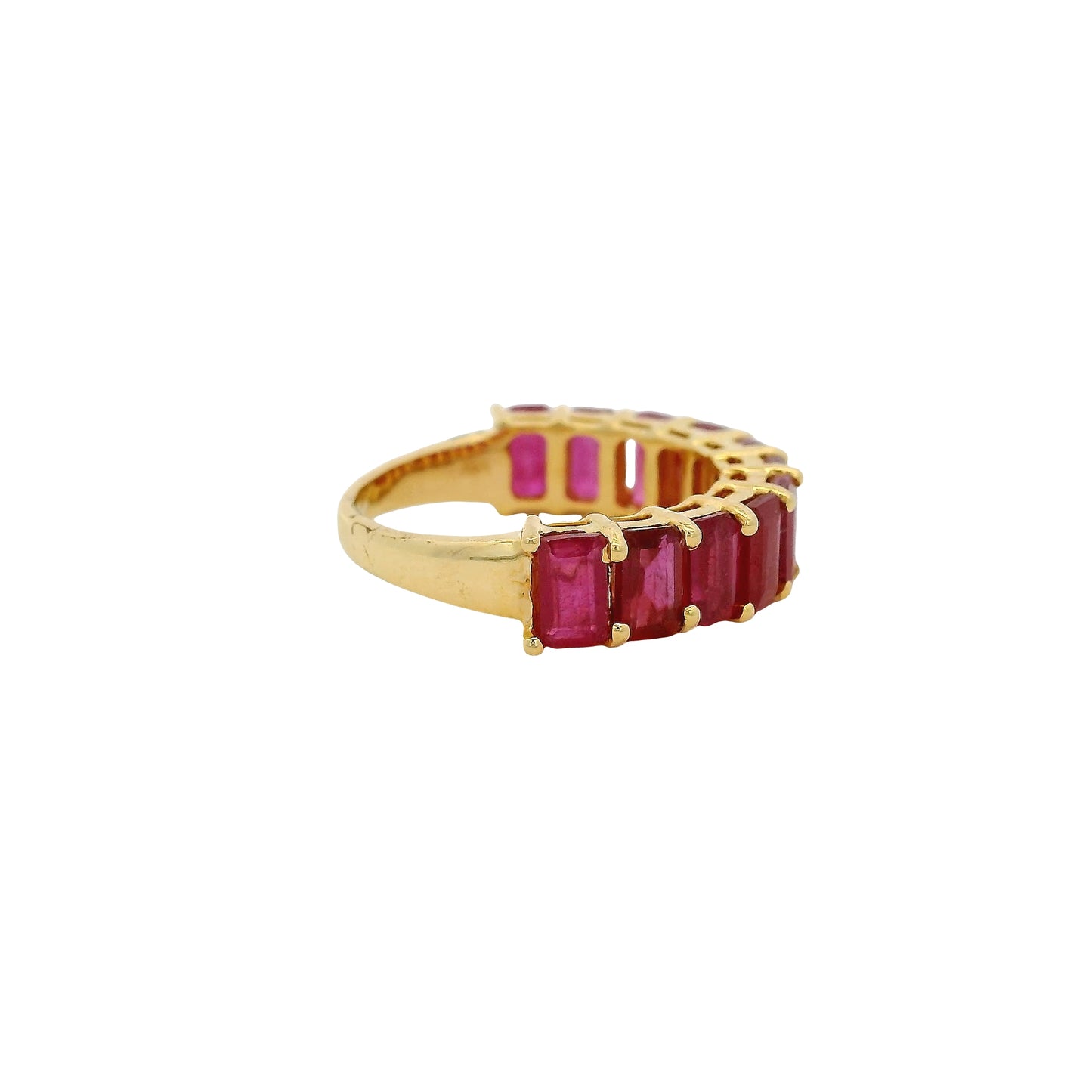 14k Yellow Gold 1.60ctw Emerald Cut Ruby Halfway Band Ring
