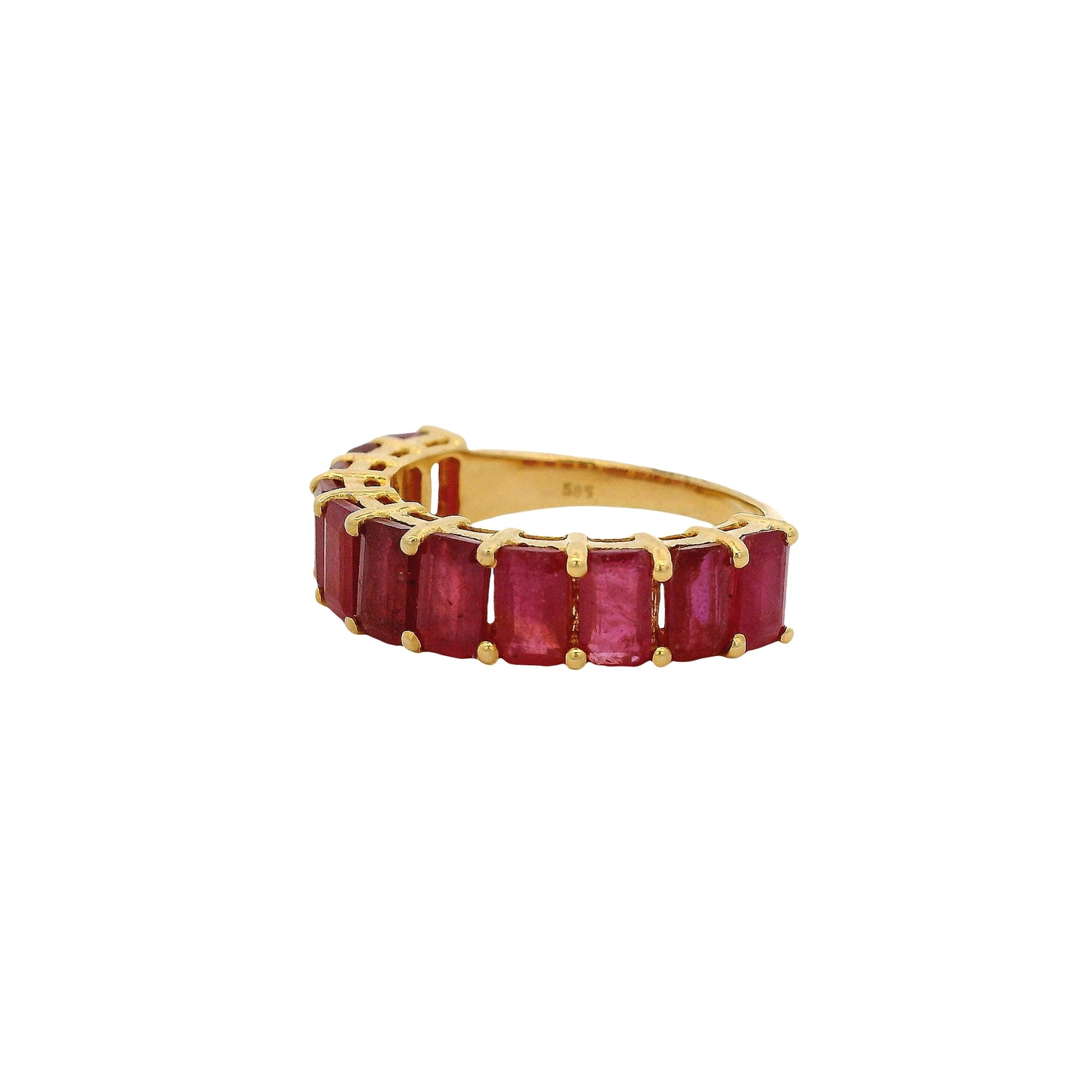 14k Yellow Gold 1.60ctw Emerald Cut Ruby Halfway Band Ring