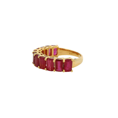 14k Yellow Gold 1.60ctw Emerald Cut Ruby Halfway Band Ring