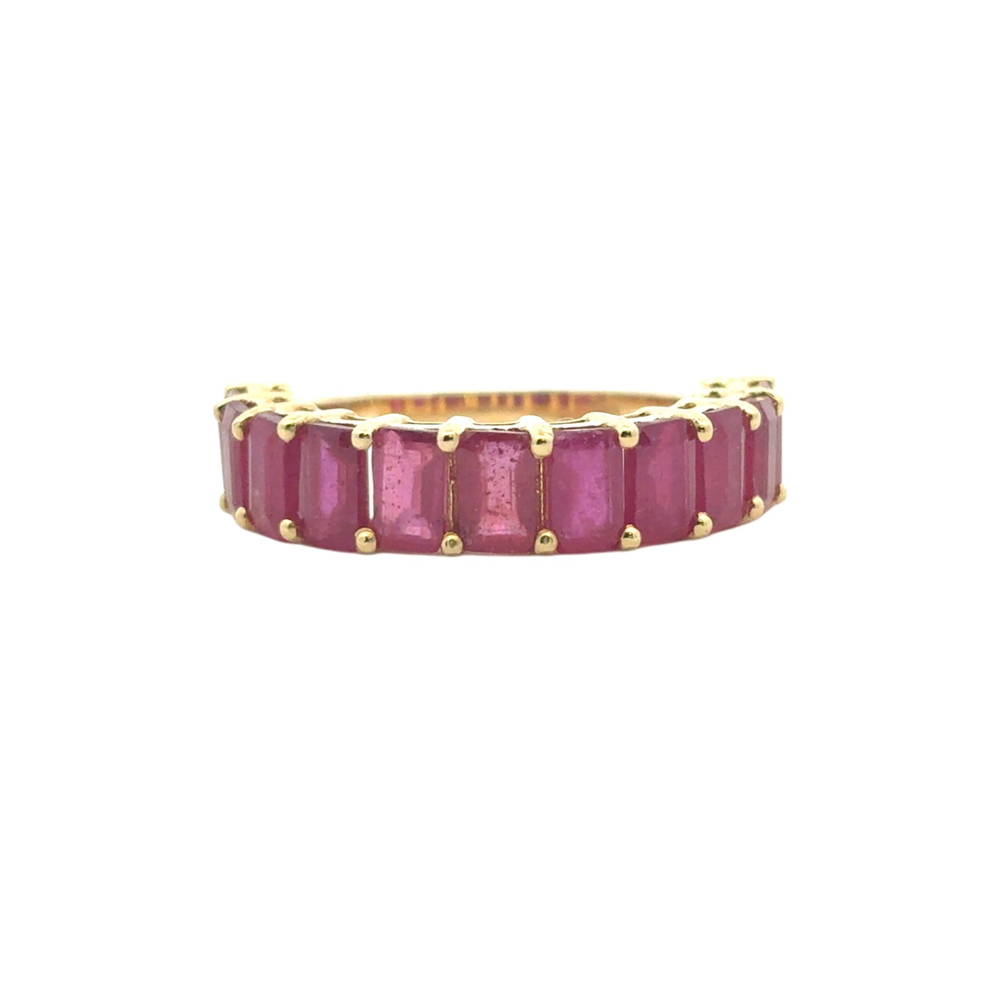 14k Yellow Gold 1.6ctw Emerald Cut Ruby Halfway Ring Band