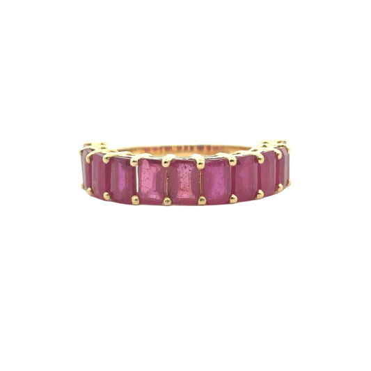 14k Yellow Gold 1.6ctw Emerald Cut Ruby Halfway Ring Band