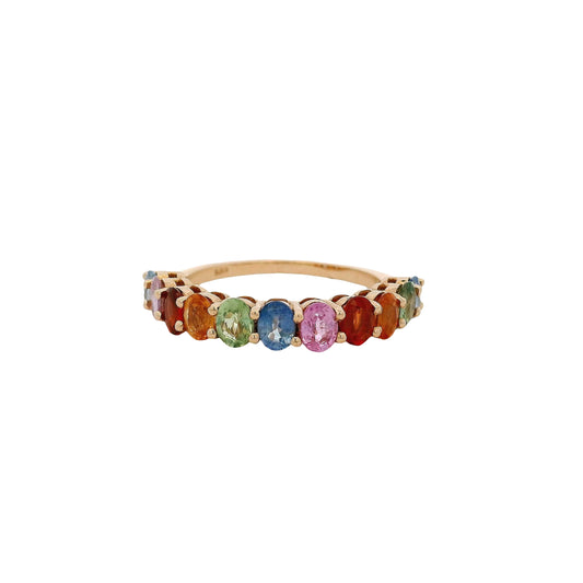 14k Rose Gold 2.4ctw Multicolor Oval Cut Sapphire Halfway Wedding Ring Band