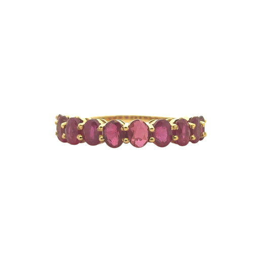 14k Yellow Gold 3ctw Oval Cut Ruby Halfway Band Ring