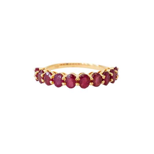 14k Yellow Gold 2.17ctw Oval Cut Ruby Halfway Band