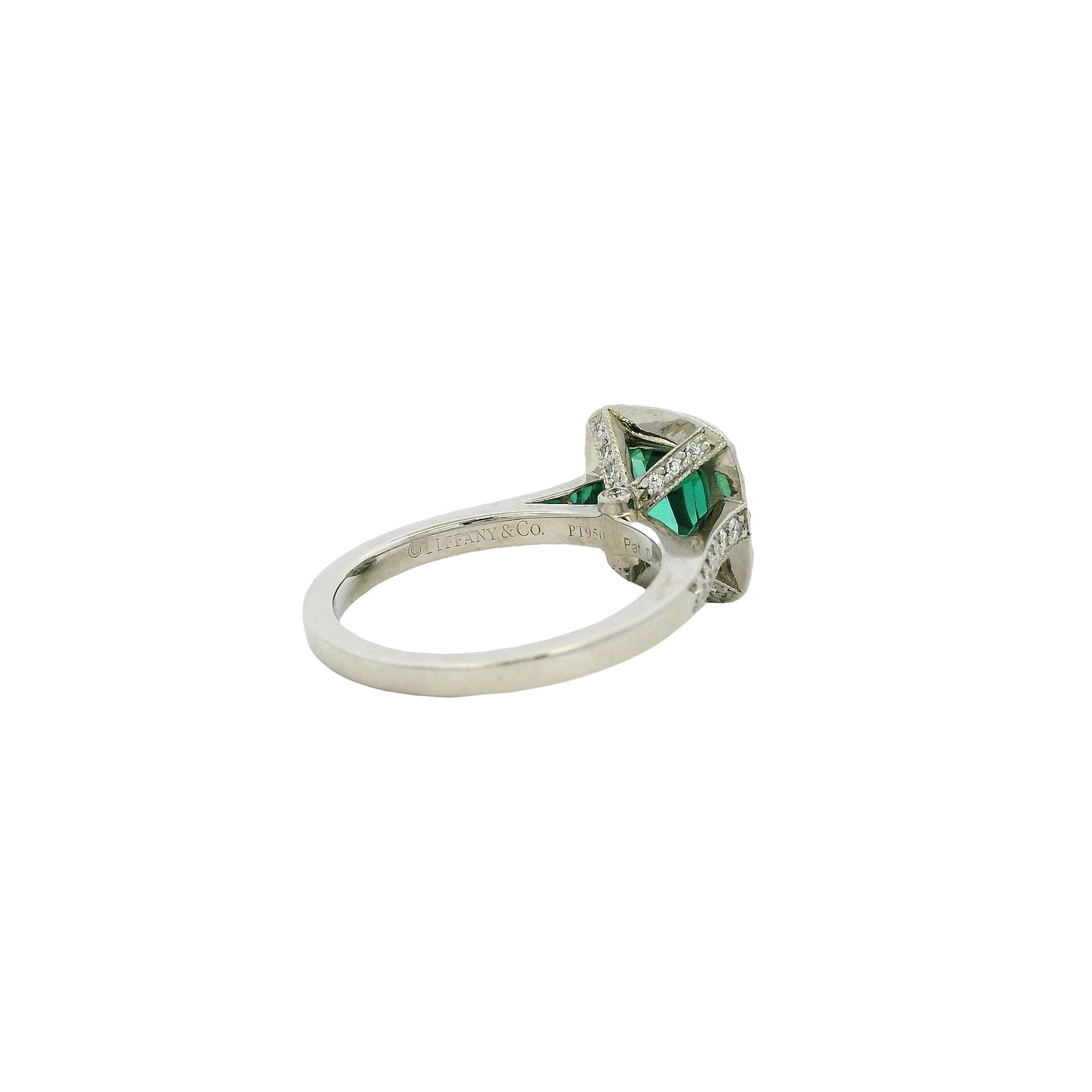 Tiffany & Co. Platinum Cushion Cut Tourmaline Green Center Gemstone with 0.38ctw Diamond Halo Ring