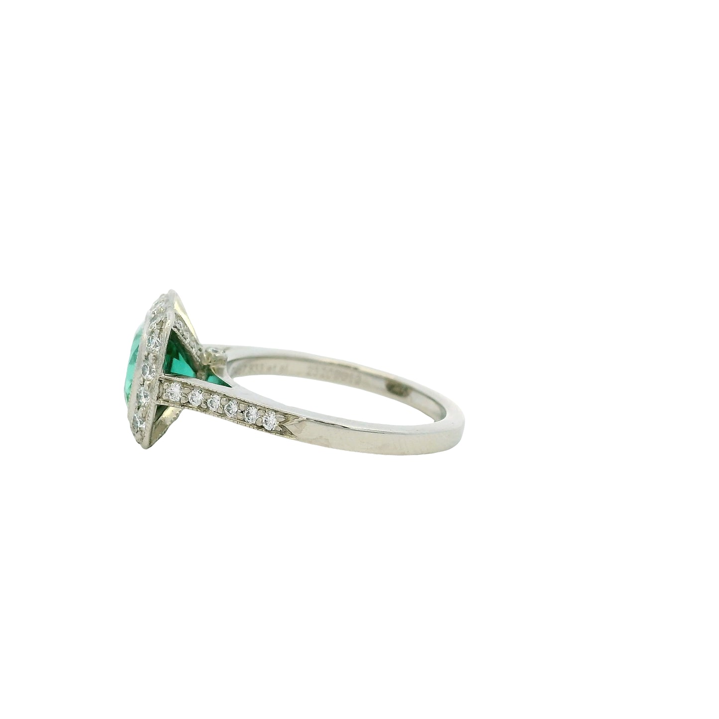 Tiffany & Co. Platinum Cushion Cut Tourmaline Green Center Gemstone with 0.38ctw Diamond Halo Ring