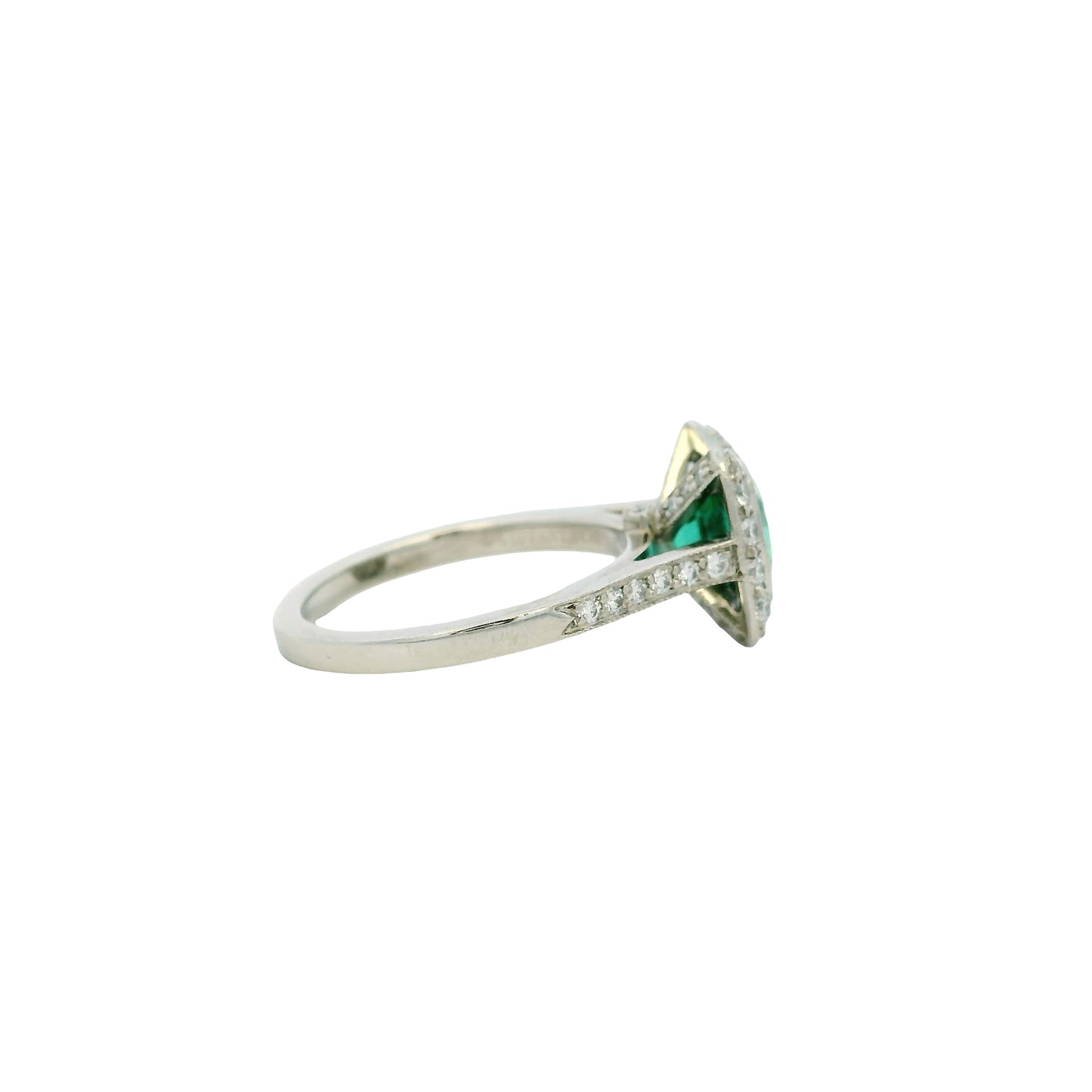 Tiffany & Co. Platinum Cushion Cut Tourmaline Green Center Gemstone with 0.38ctw Diamond Halo Ring