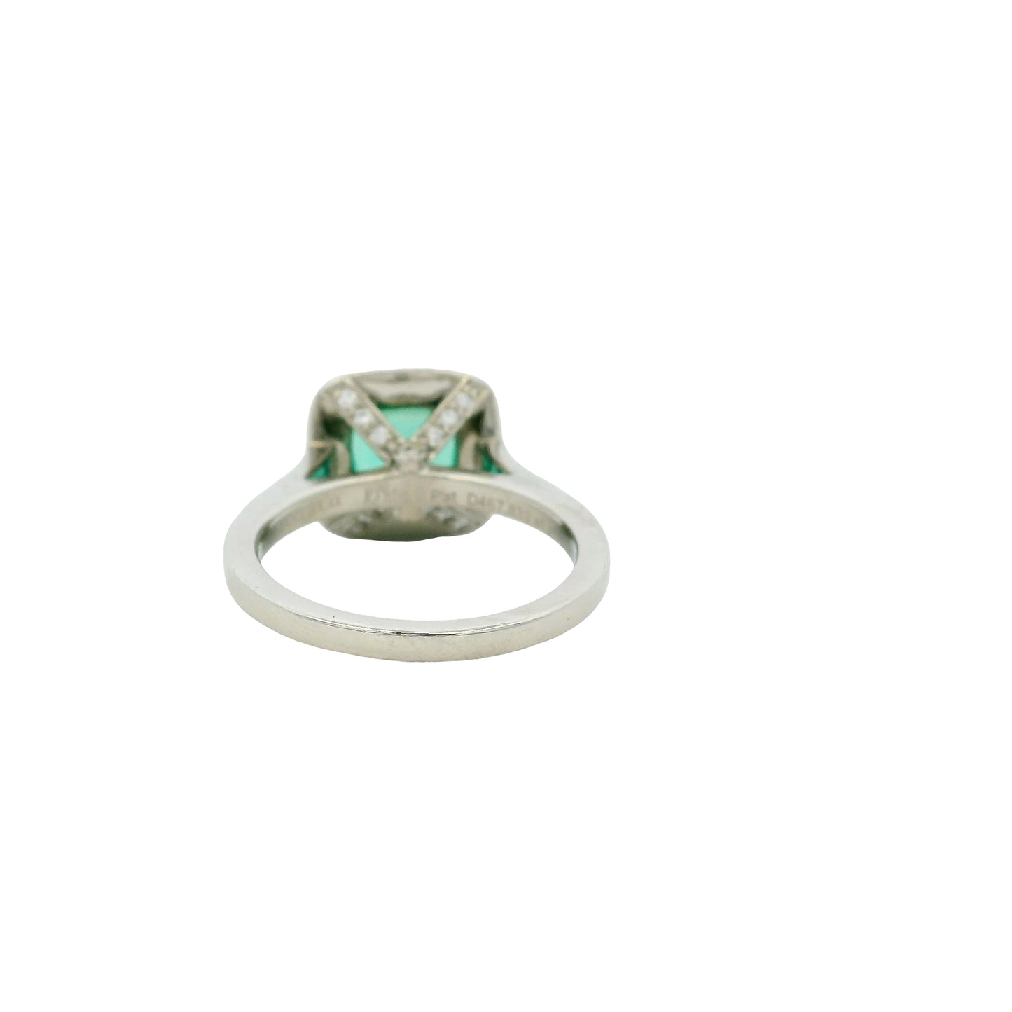 Tiffany & Co. Platinum Cushion Cut Tourmaline Green Center Gemstone with 0.38ctw Diamond Halo Ring