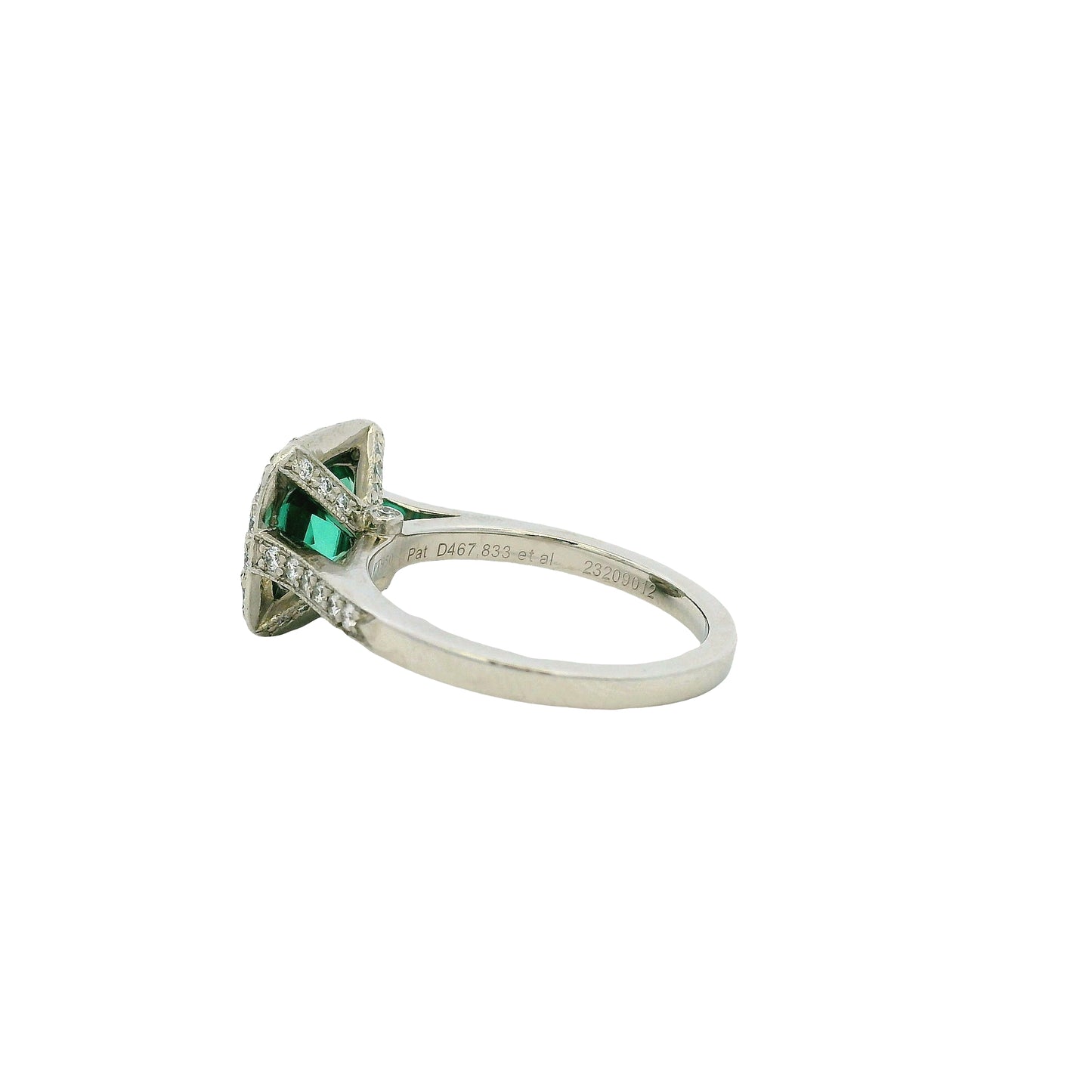 Tiffany & Co. Platinum Cushion Cut Tourmaline Green Center Gemstone with 0.38ctw Diamond Halo Ring