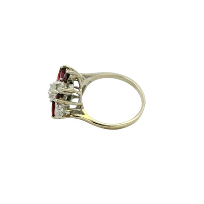 14k White Gold 0.77ctw Diamond Red Gemstone Cluster Ring