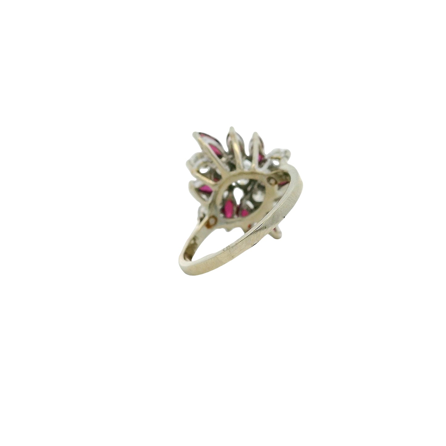 14k White Gold 0.77ctw Diamond Red Gemstone Cluster Ring