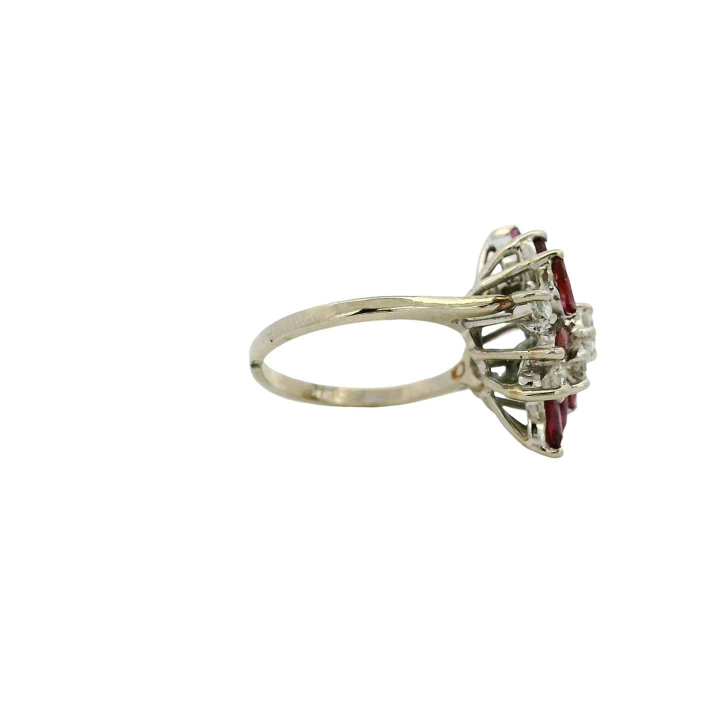 14k White Gold 0.77ctw Diamond Red Gemstone Cluster Ring