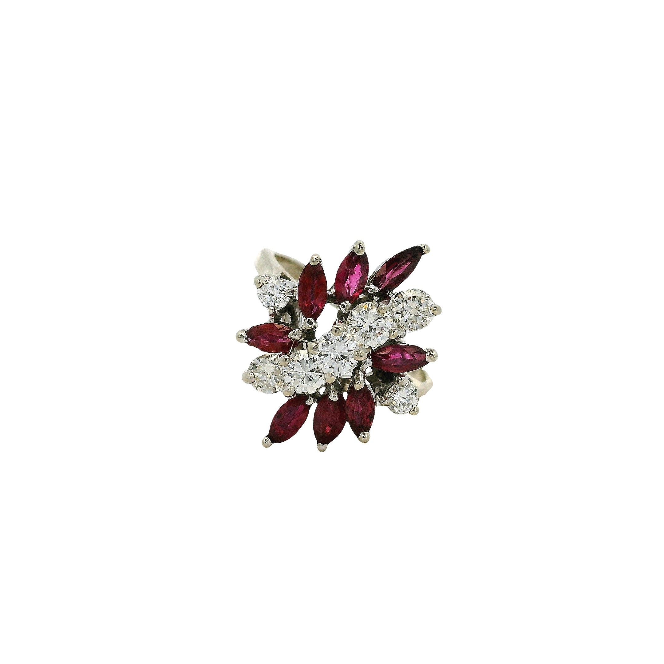 14k White Gold 0.77ctw Diamond Red Gemstone Cluster Ring