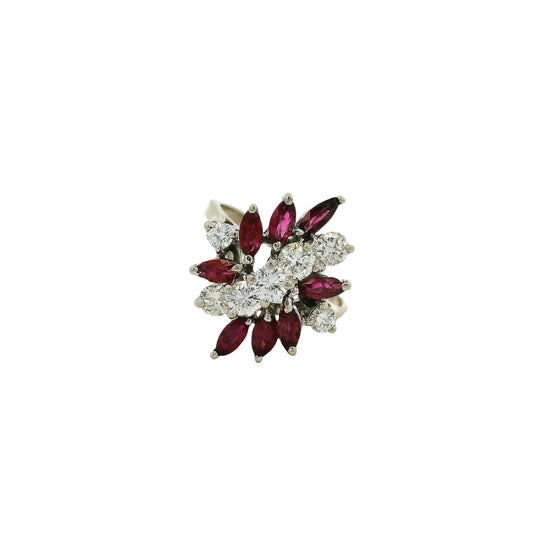 14k White Gold 0.77ctw Diamond Red Gemstone Cluster Ring