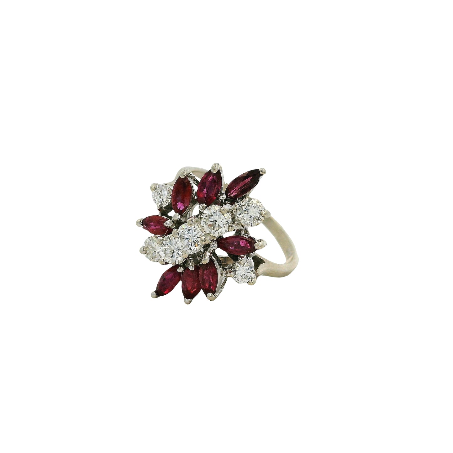 14k White Gold 0.77ctw Diamond Red Gemstone Cluster Ring