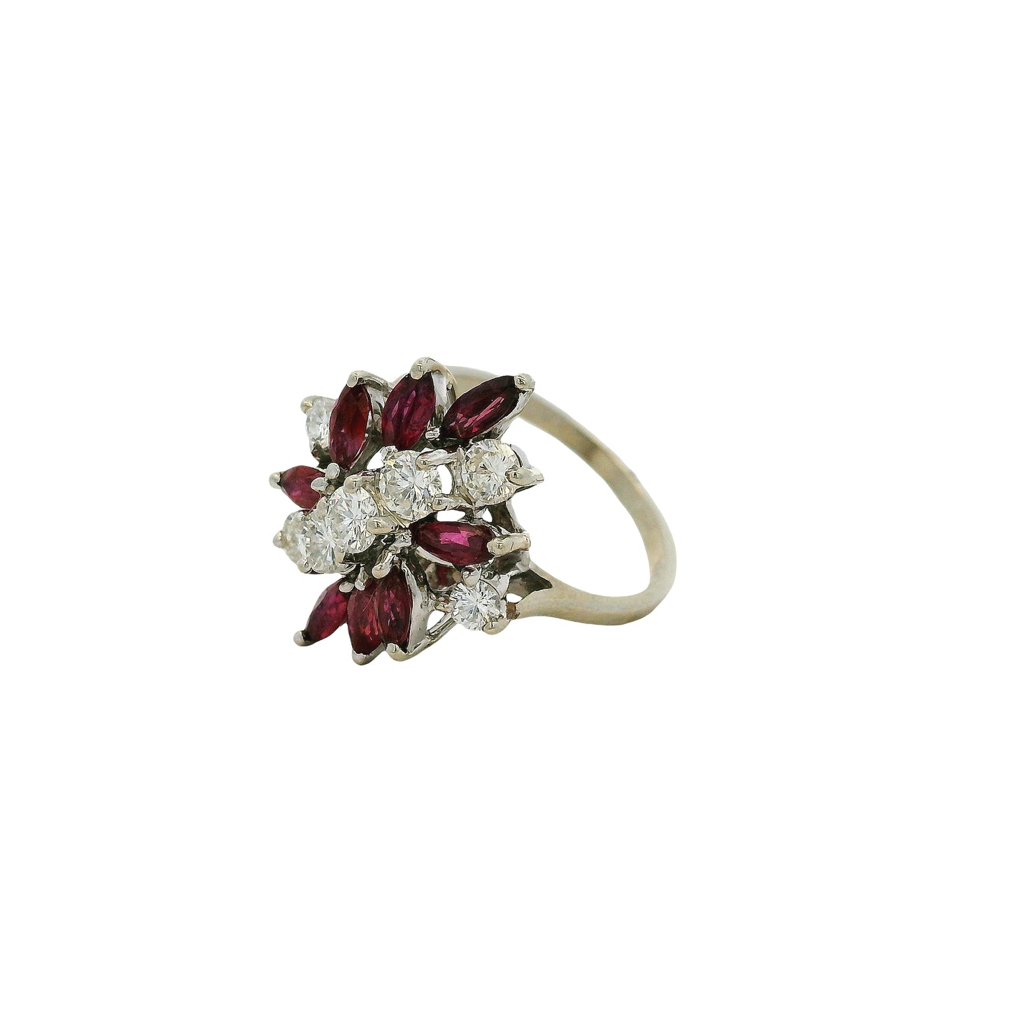 14k White Gold 0.77ctw Diamond Red Gemstone Cluster Ring