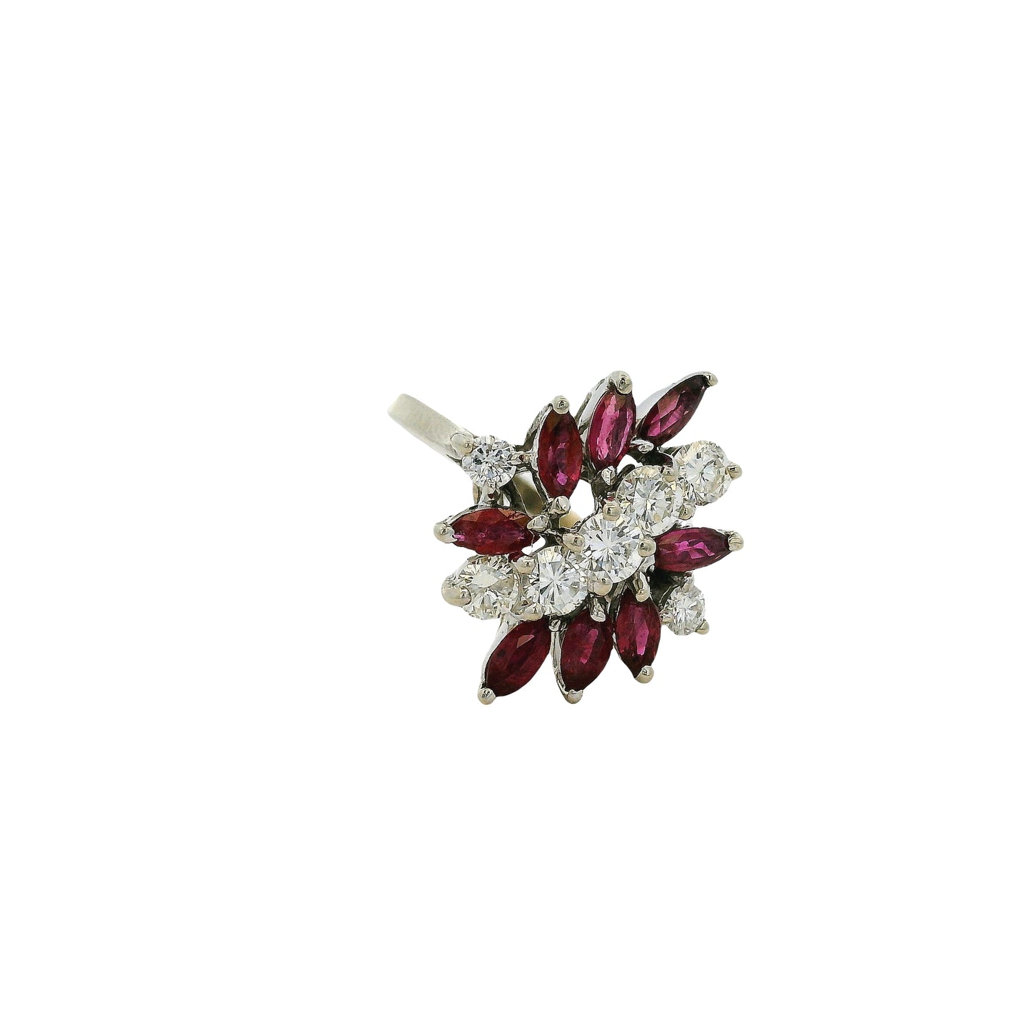 14k White Gold 0.77ctw Diamond Red Gemstone Cluster Ring