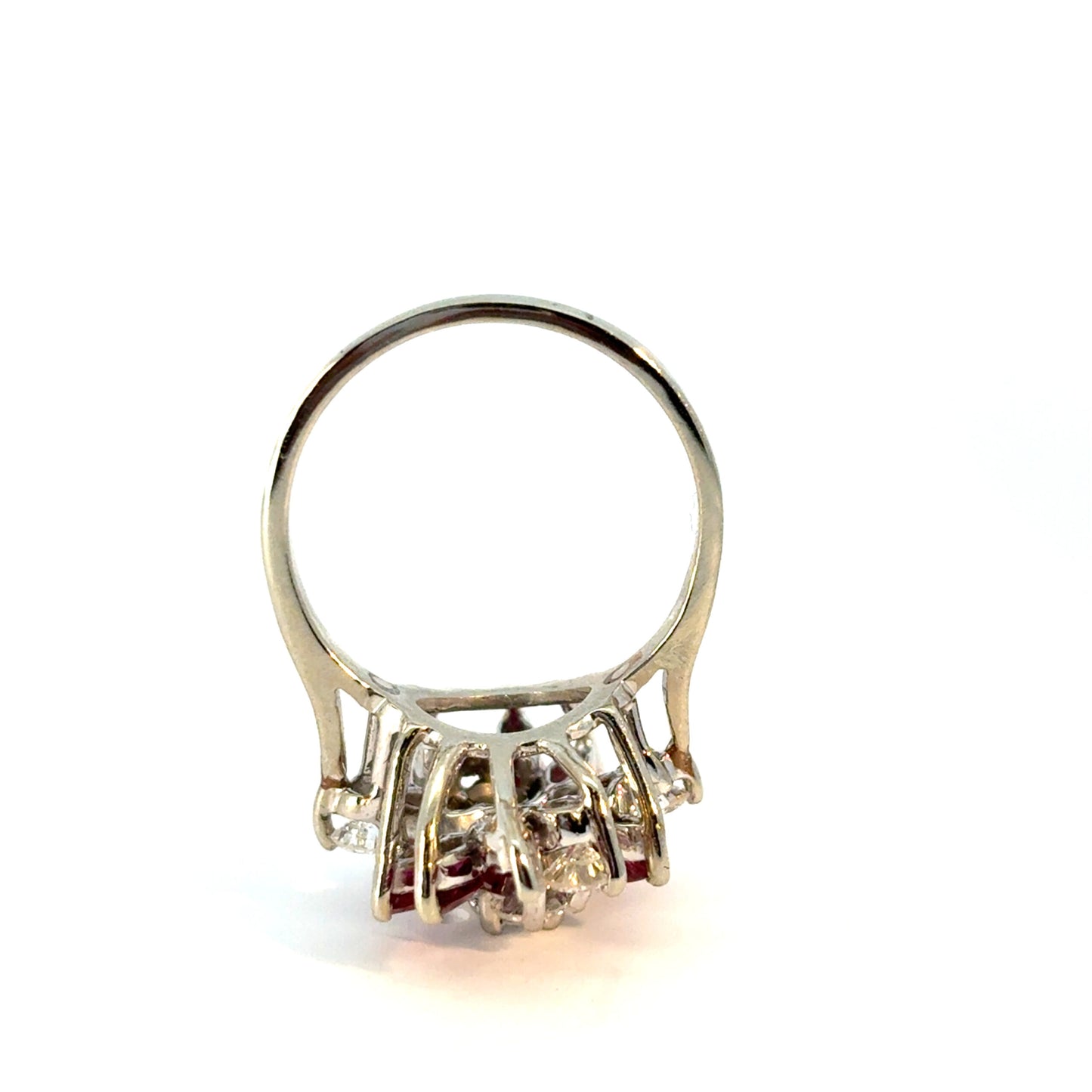 14k White Gold 0.77ctw Diamond Red Gemstone Cluster Ring