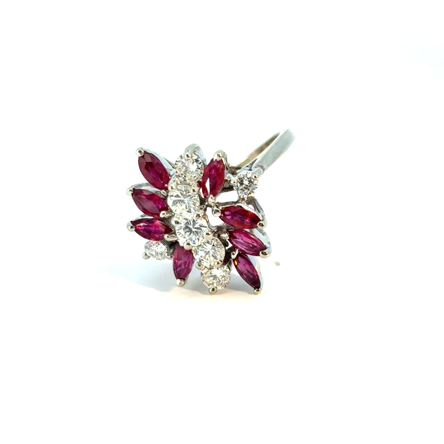 14k White Gold 0.77ctw Diamond Red Gemstone Cluster Ring