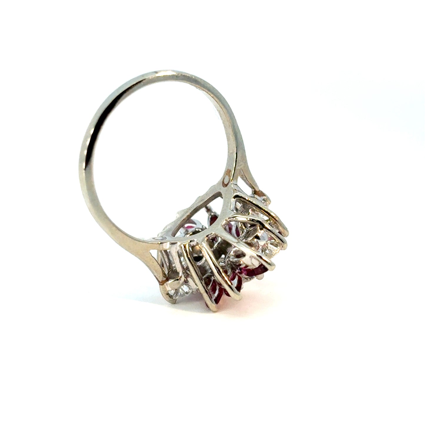 14k White Gold 0.77ctw Diamond Red Gemstone Cluster Ring