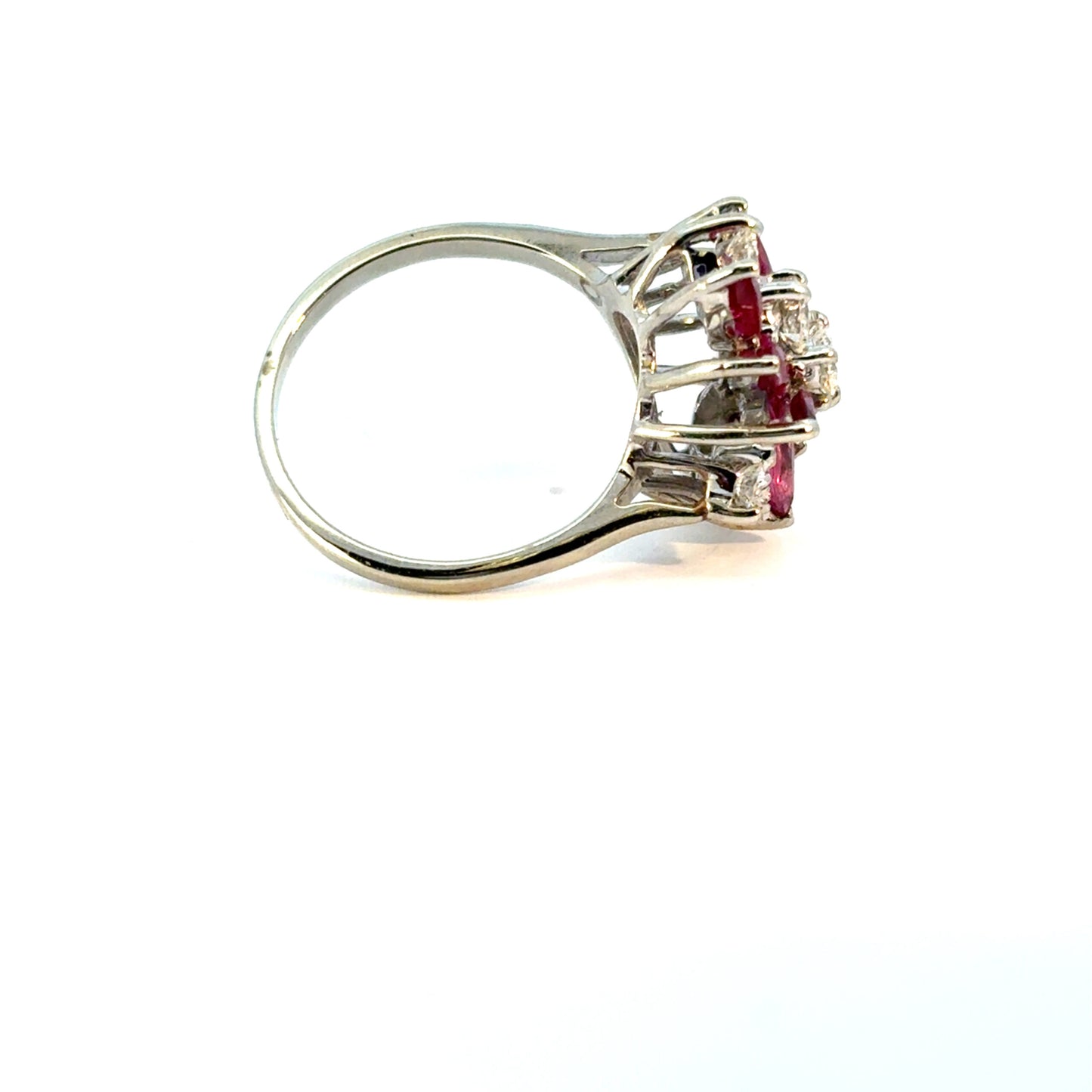 14k White Gold 0.77ctw Diamond Red Gemstone Cluster Ring