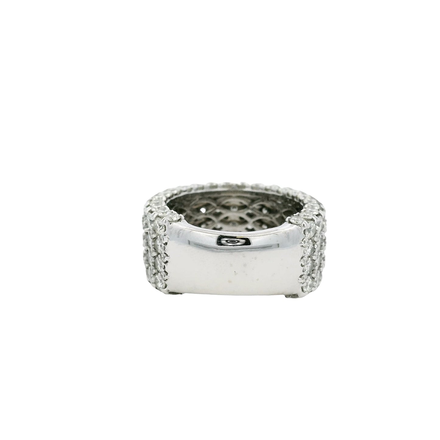 18k White Gold 7.05ctw Round Brilliant Natural Diamond Pave Wide Ring
