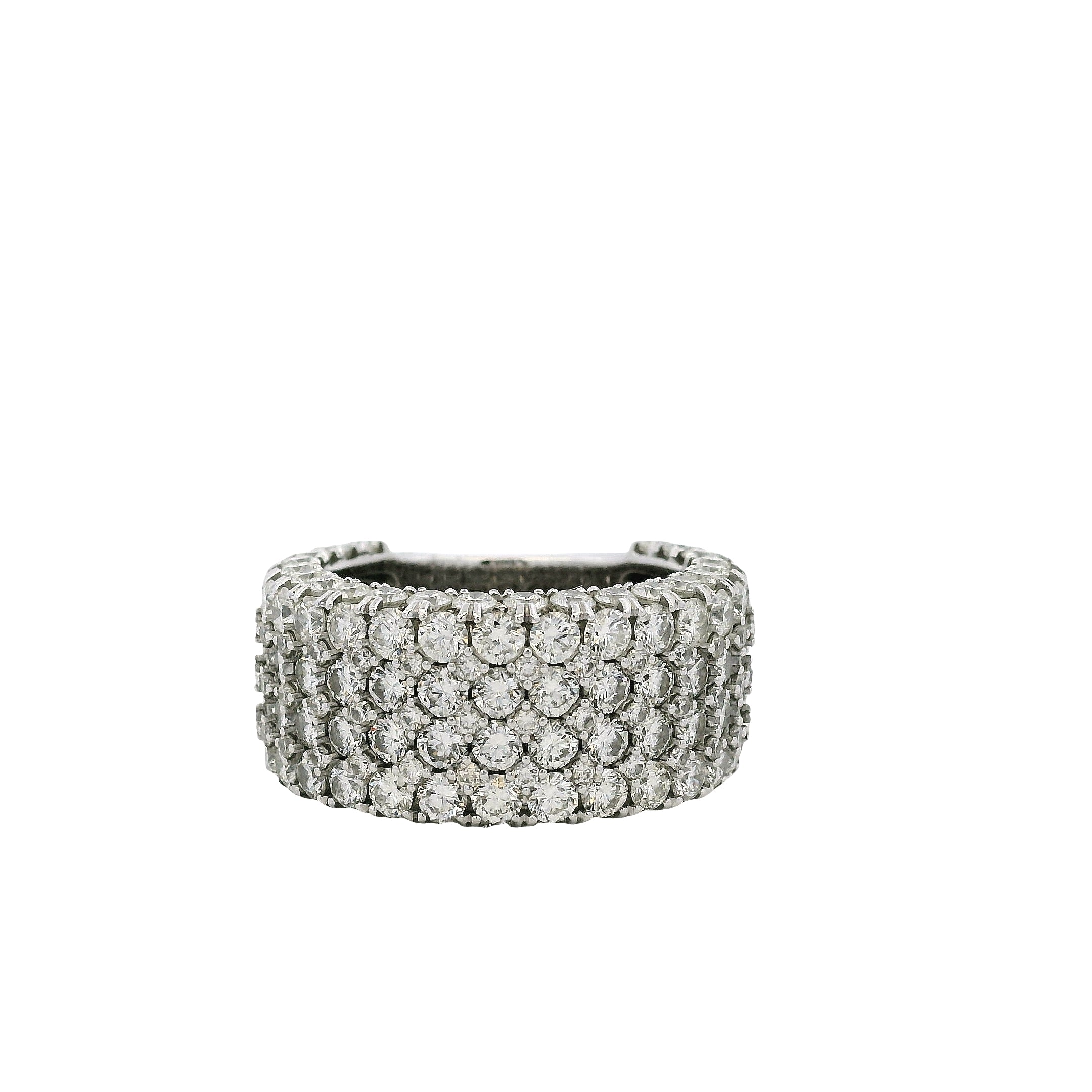18k White Gold 7.05ctw Round Brilliant Natural Diamond Pave Wide Ring