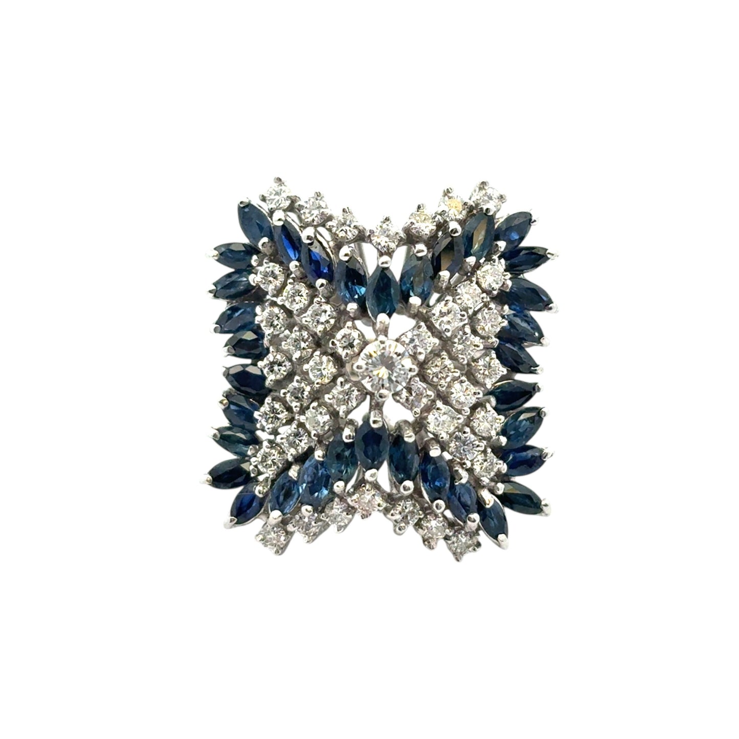 14k White Gold Natural Diamond and Blue Sapphire Cocktail Ring