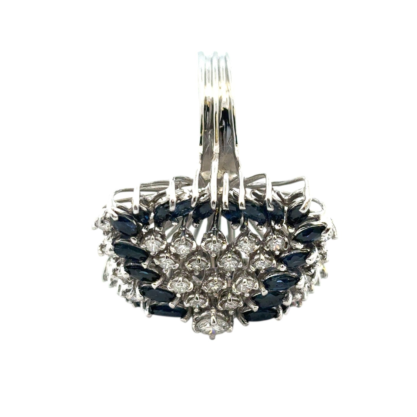 14k White Gold Natural Diamond and Blue Sapphire Cocktail Ring