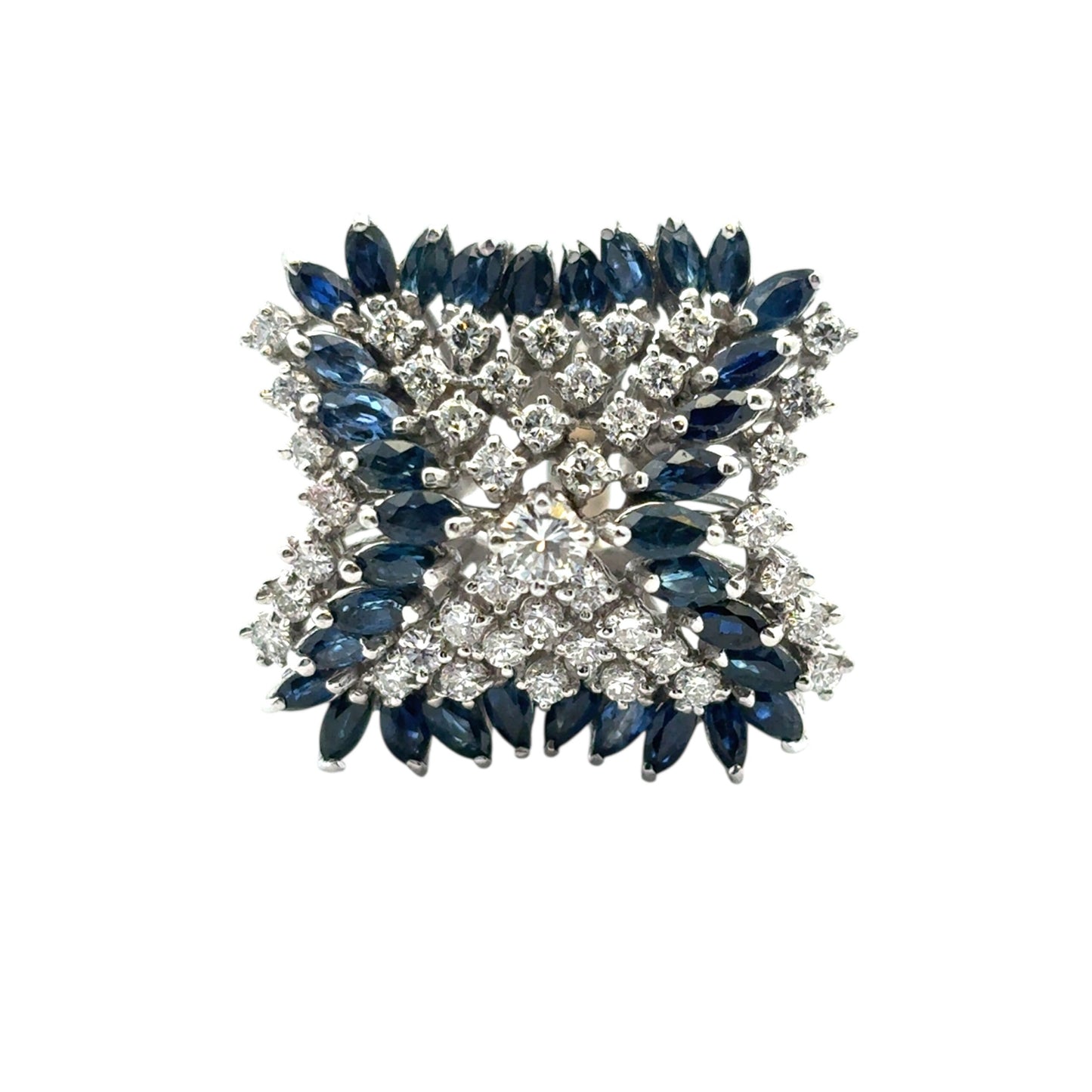 14k White Gold Natural Diamond and Blue Sapphire Cocktail Ring