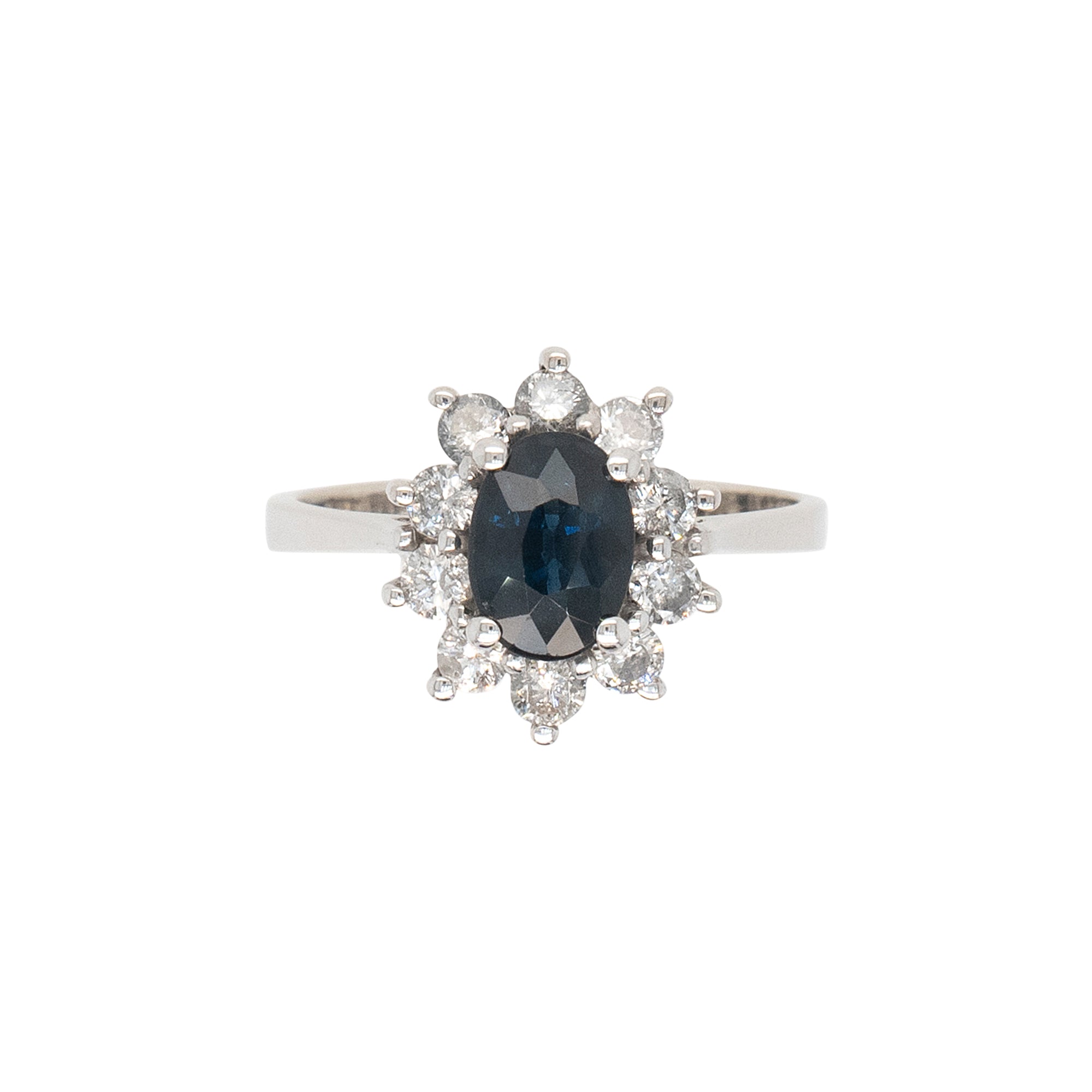 14k White Gold 0.60ctw Oval Blue Sapphire 0.40ctw Natural Diamond Ring