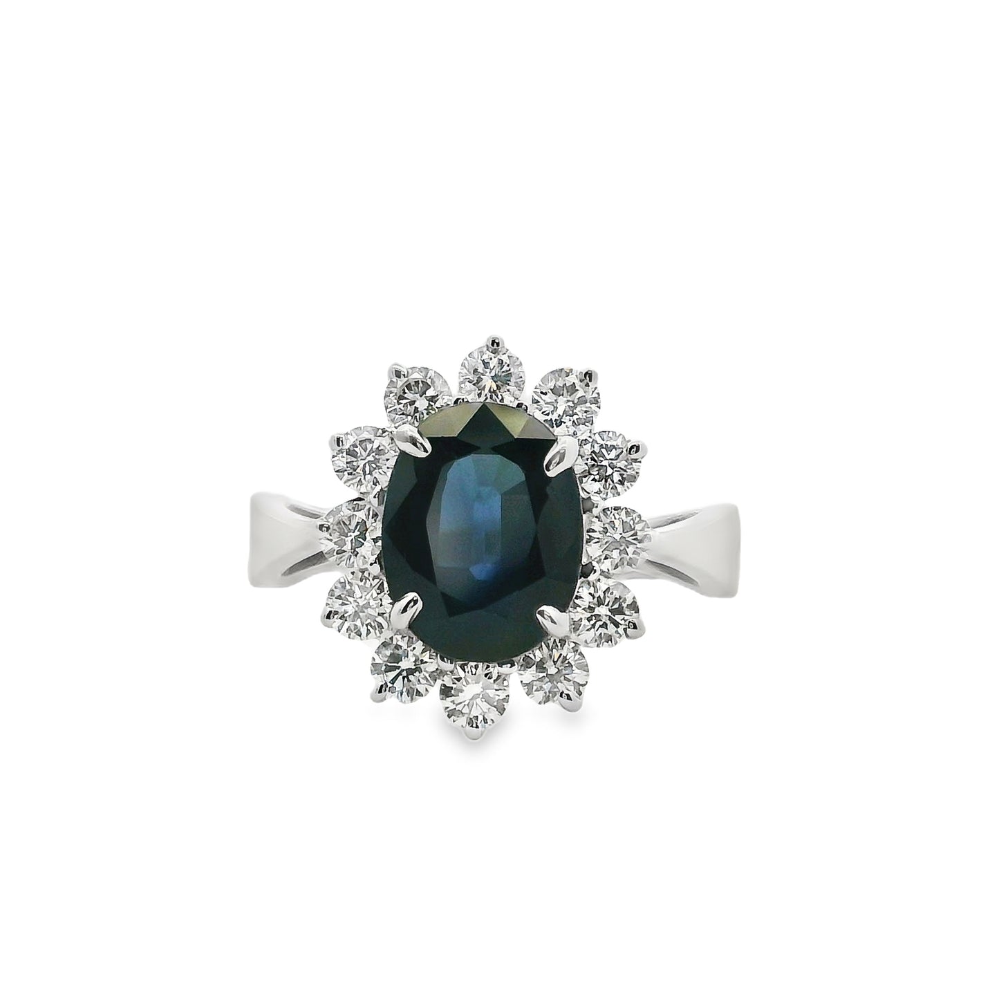 14k White Gold 0.60ctw Oval Blue Sapphire 0.40ctw Natural Diamond Ring