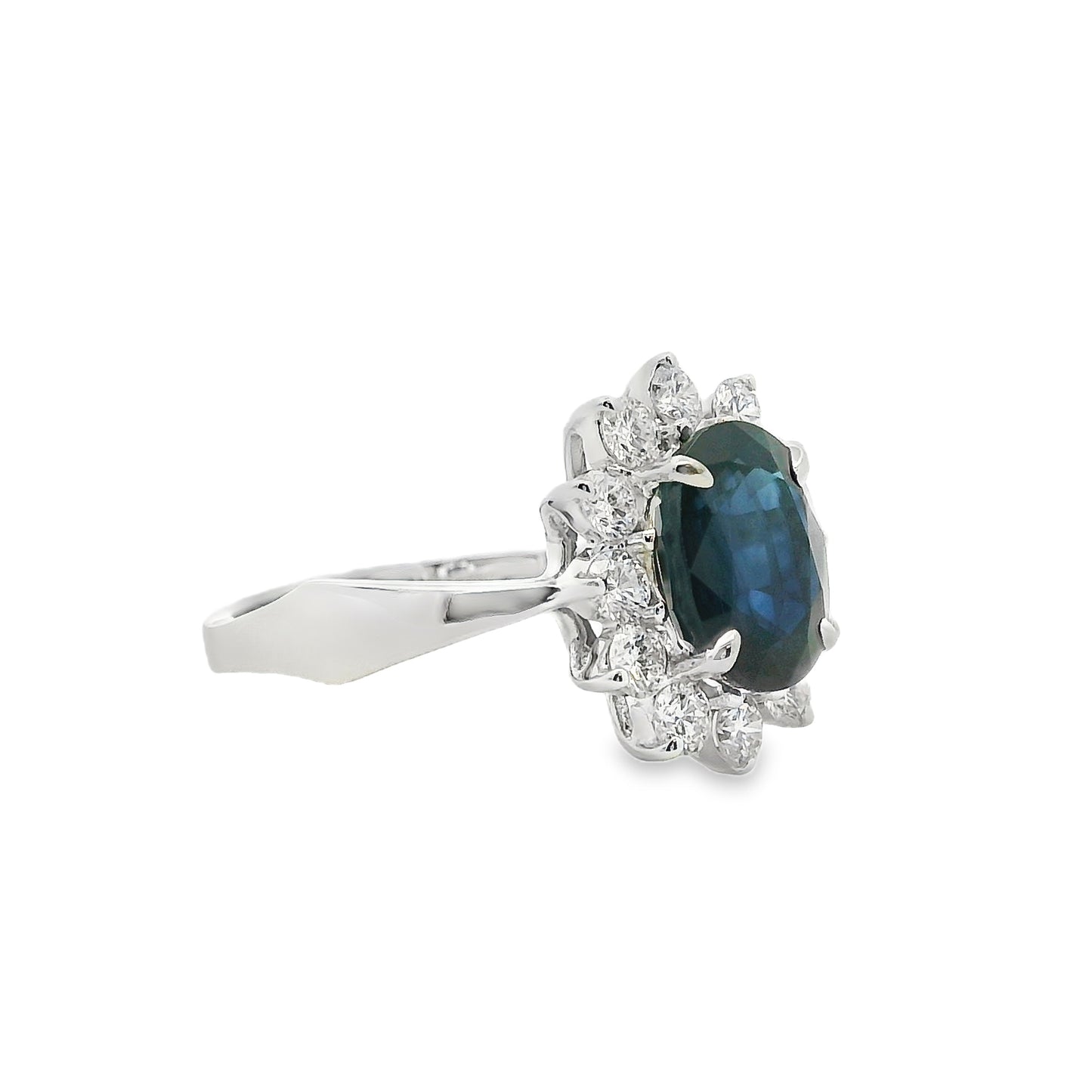 14k White Gold 0.60ctw Oval Blue Sapphire 0.40ctw Natural Diamond Ring