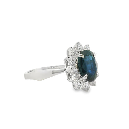 14k White Gold 0.60ctw Oval Blue Sapphire 0.40ctw Natural Diamond Ring