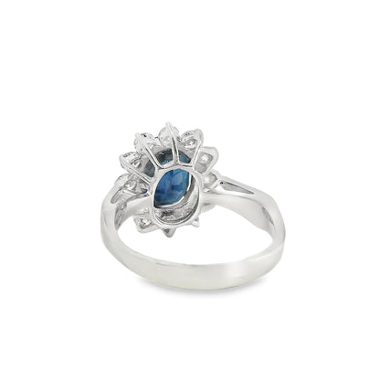 14k White Gold 0.60ctw Oval Blue Sapphire 0.40ctw Natural Diamond Ring