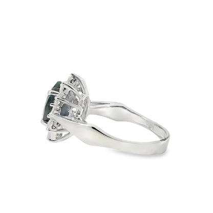 14k White Gold 0.60ctw Oval Blue Sapphire 0.40ctw Natural Diamond Ring