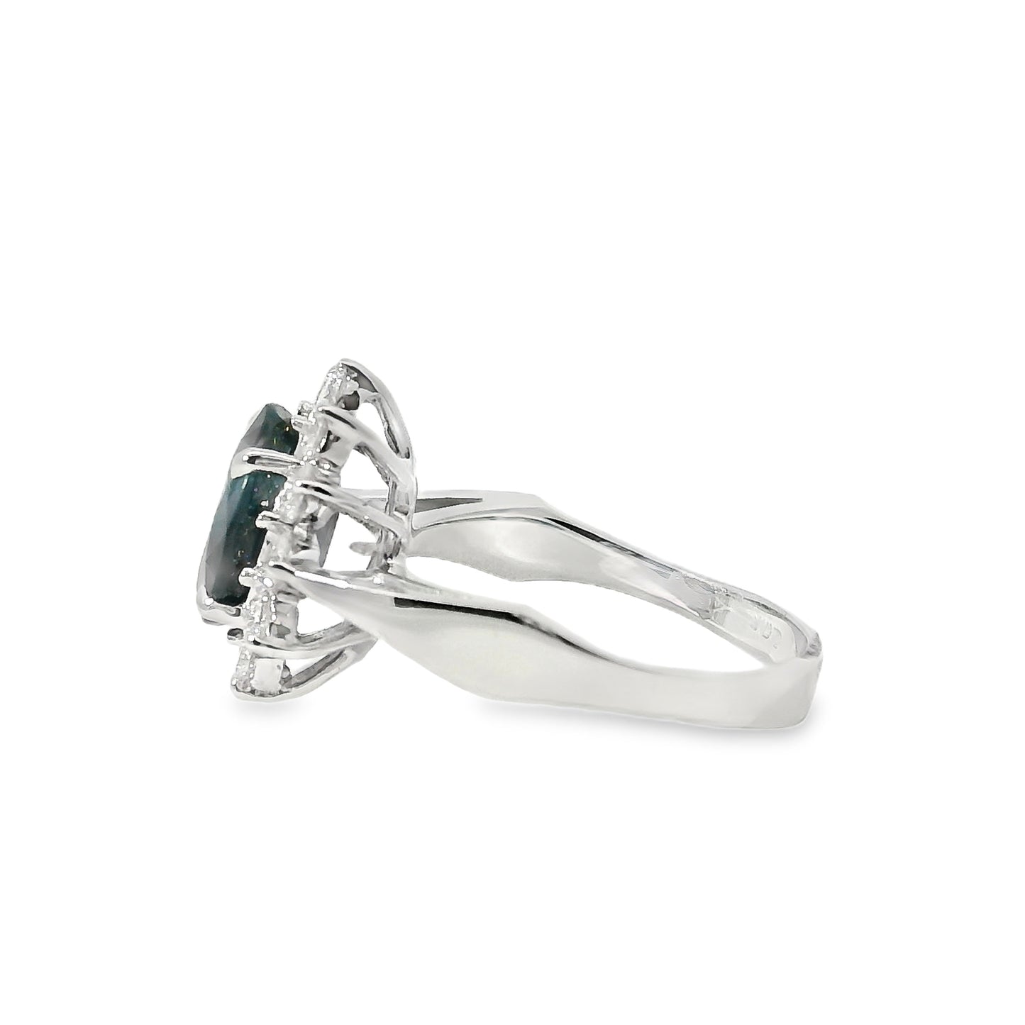 14k White Gold 0.60ctw Oval Blue Sapphire 0.40ctw Natural Diamond Ring