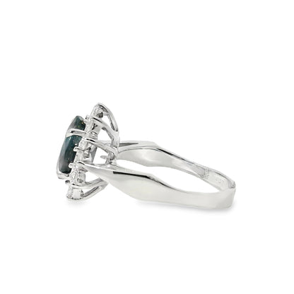 14k White Gold 0.60ctw Oval Blue Sapphire 0.40ctw Natural Diamond Ring