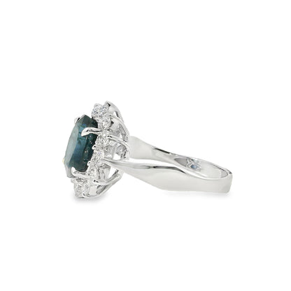 14k White Gold 0.60ctw Oval Blue Sapphire 0.40ctw Natural Diamond Ring