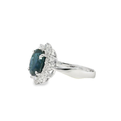14k White Gold 0.60ctw Oval Blue Sapphire 0.40ctw Natural Diamond Ring