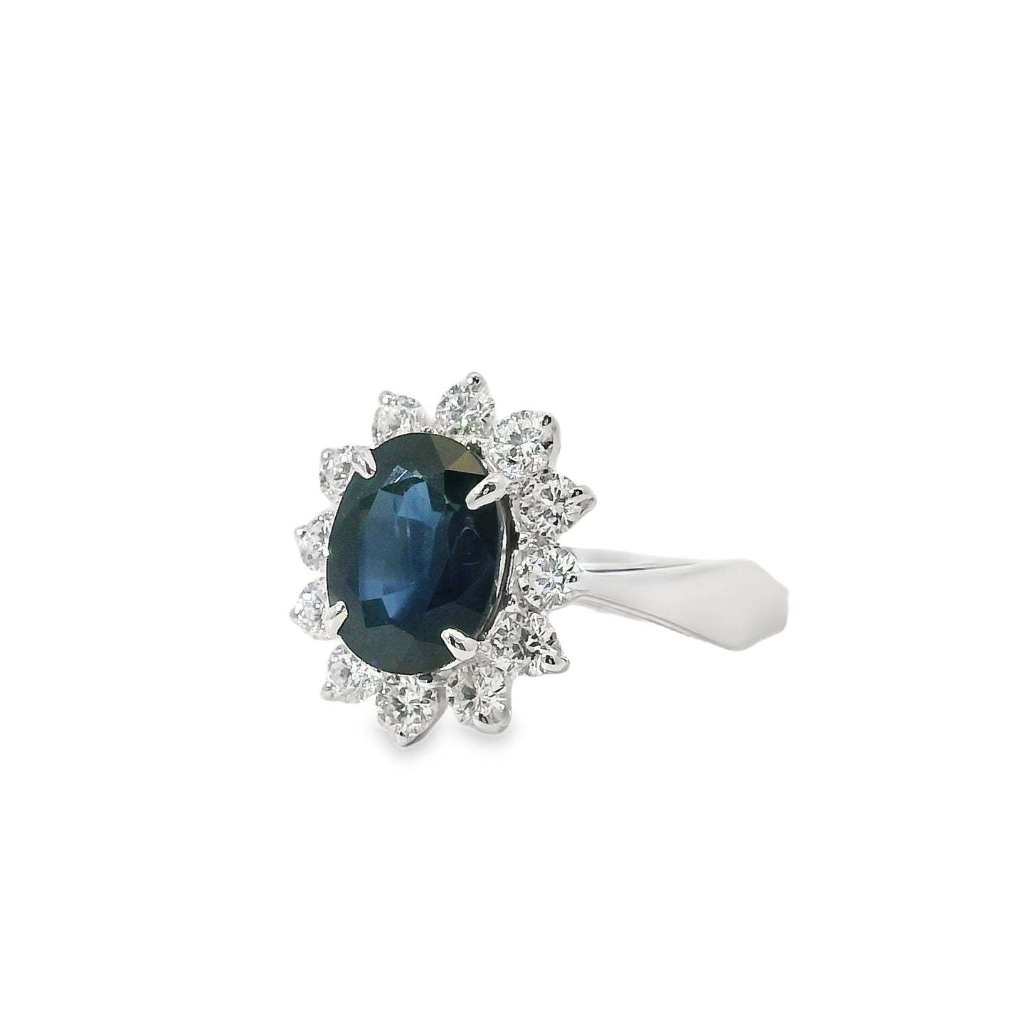 14k White Gold 0.60ctw Oval Blue Sapphire 0.40ctw Natural Diamond Ring