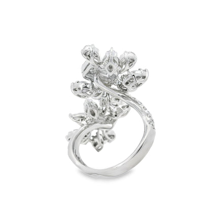 18k White Gold 3.61ctw Natural Diamond Flower Ring