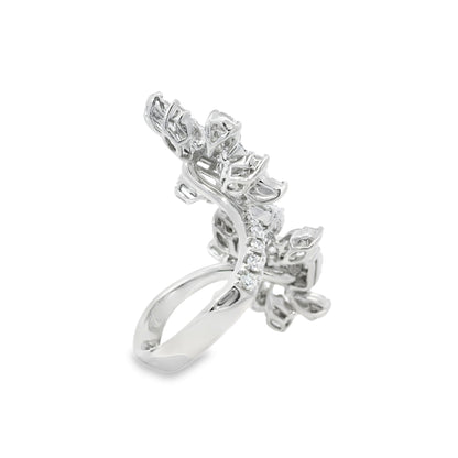 18k White Gold 3.61ctw Natural Diamond Flower Ring