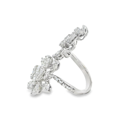 18k White Gold 3.61ctw Natural Diamond Flower Ring